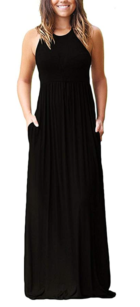 PCEAIIH Women's Short Sleeve Maxi Dress with Pockets in Black