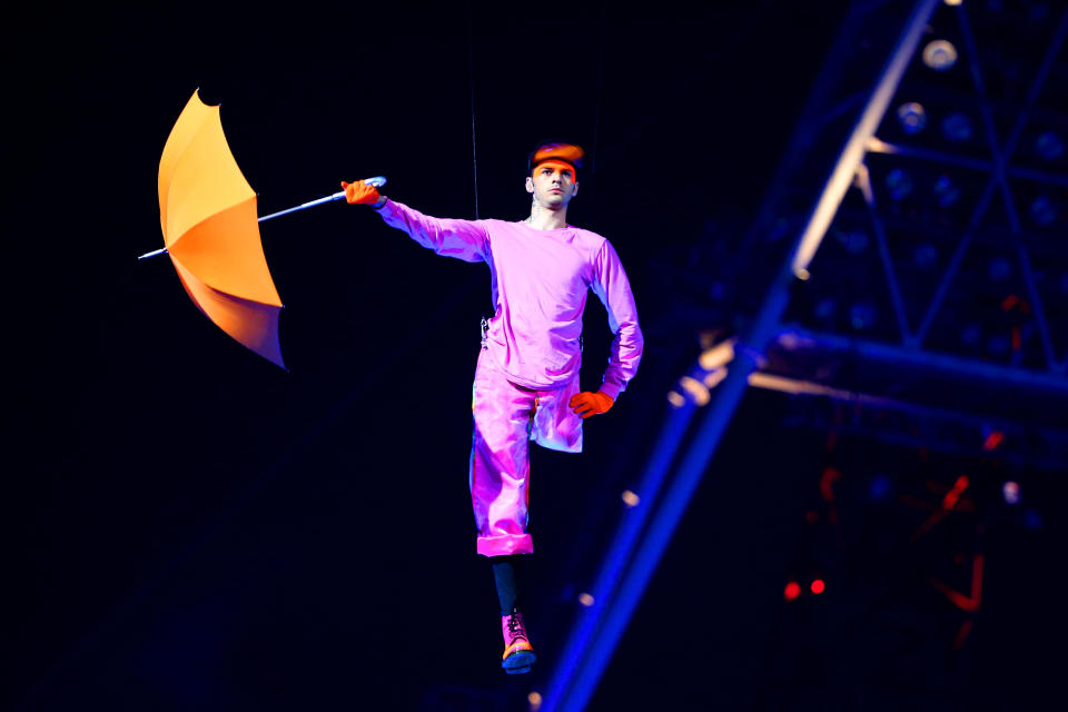 LONDON, ENGLAND - AUGUST 29: Artists perform with umbrellas during the Opening Ceremony of the London 2012 Paralympics at the Olympic Stadium on August 29, 2012 in London, England. (Photo by Dan Kitwood/Getty Images)