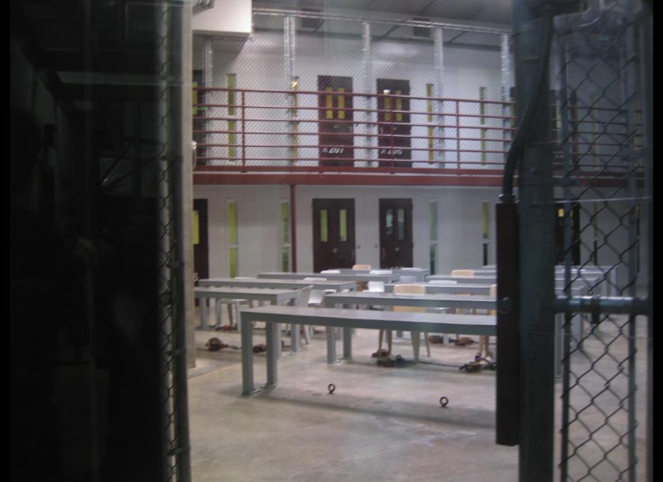 Photo reviewed by U.S. military officials shows a class area in the Guantanamo Bay Camp VI in Guantanamo, where 70 prisoners are detained, on Guantanamo October 23, 2010.  (Virginie Montet/AFP/Getty Images)