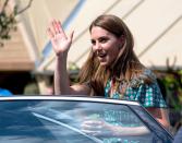 <p>The Duchess of Cambridge chose a patterned Sandro dress for a picnic with children from several of her patronages at Hampton Court Palace. </p>