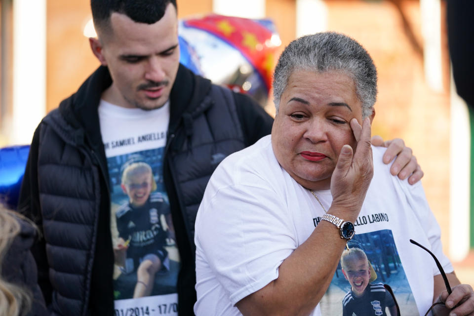 RETRANSMITTING ADDING INFORMATION Arthur's maternal grandmother, Madeleine Halcrow, at a tribute to six-year-old Arthur Labinjo-Hughes outside Emma Tustin's former address in Solihull, West Midlands, where he was murdered by his stepmother. Picture date: Sunday December 5, 2021.