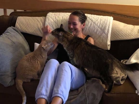 Liza Davis with her cats in Waukesha. (Photo by Liza Davis)