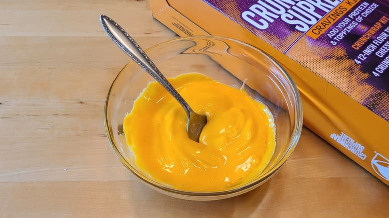Velveeta cheese sauce in a bowl