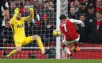 <p>Arsenal’s Alexis Sanchez scores their second goal</p>