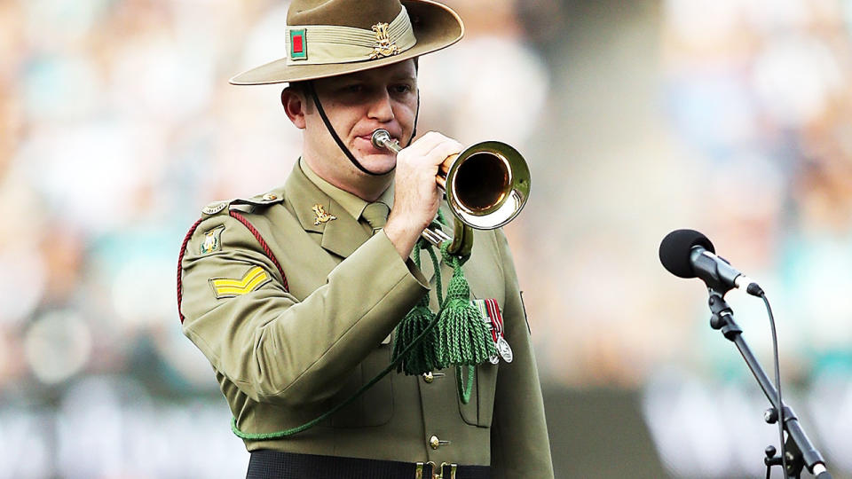 The Last Post, pictured here being played at an AFL match on Anzac Day.