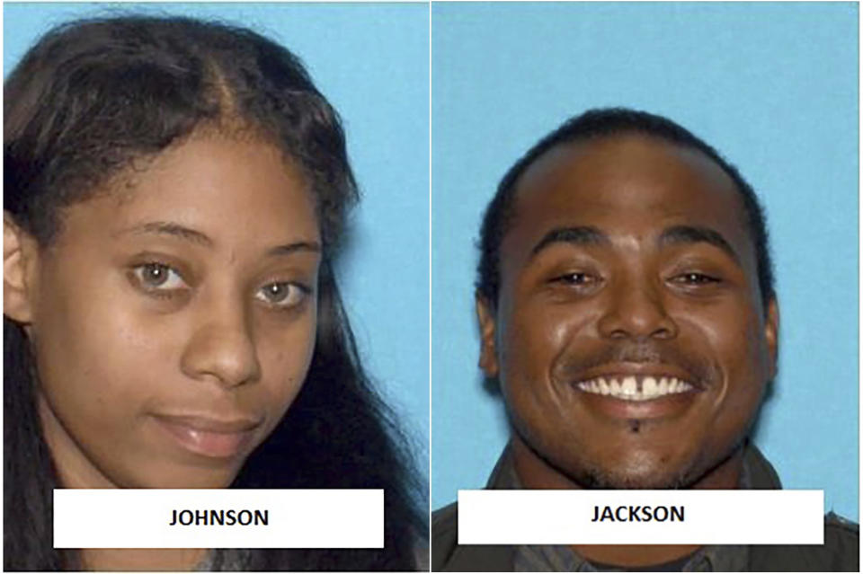 Suspects Samantha Johnson, and her boyfriend Dhante Jackson. (Hayward Police Department via AP, File)