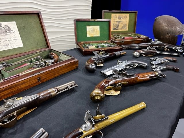 Shipwrecked pistols and coins owned by Sean Rich being auctioned in Las Vegas. (KLAS)