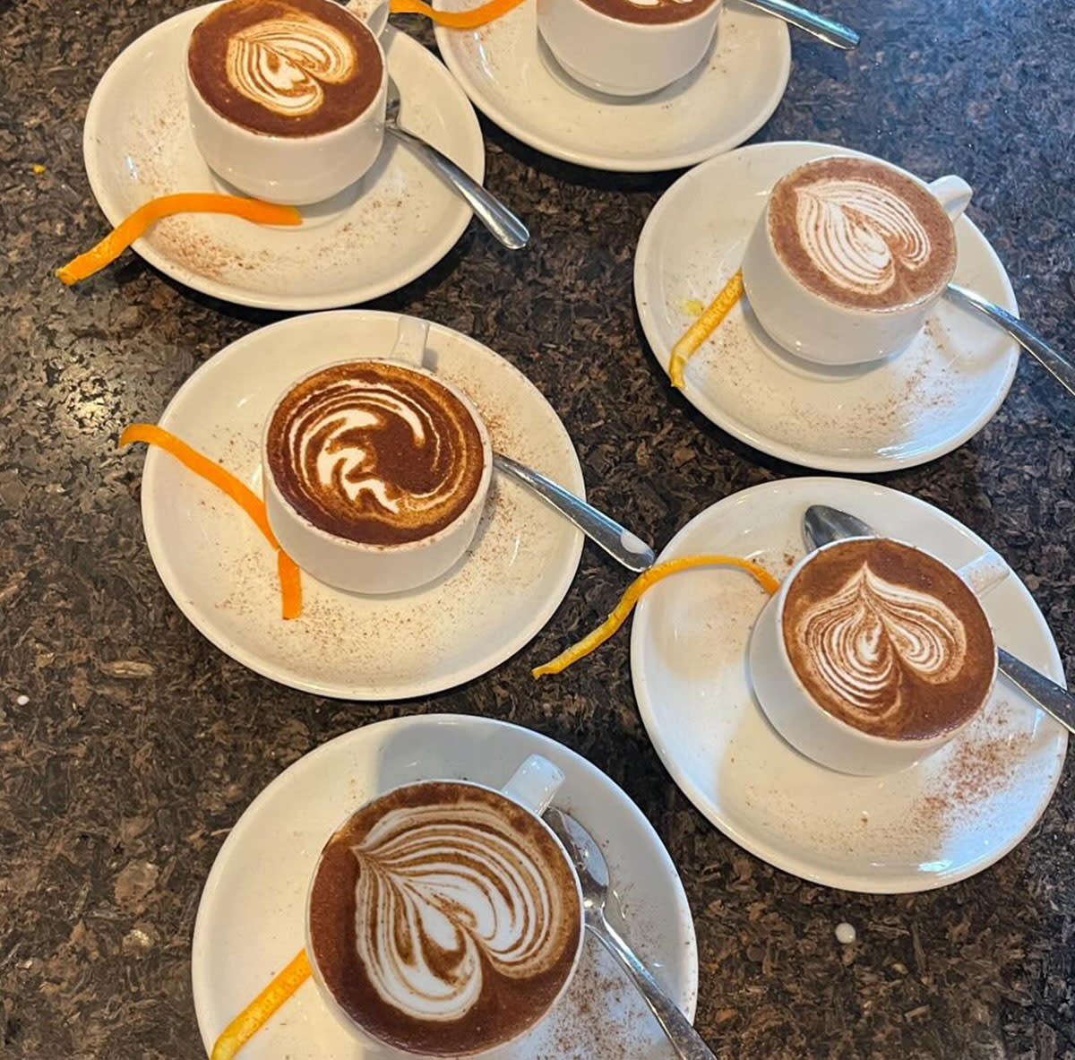 An array of Cafe Nico specialty coffee drinks at Espresso Vivace in Seatlle