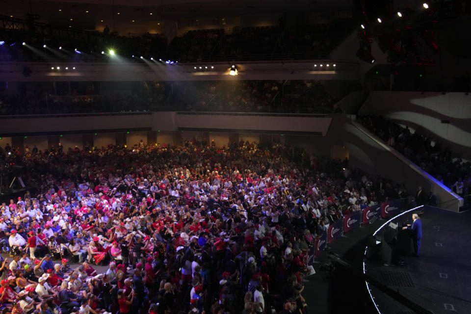 Republican presidential candidate, former President Donald Trump speaks at a campaign rally, Thursday, June 6, 2024, in Phoenix. (AP Photo/Rick Scuteri)