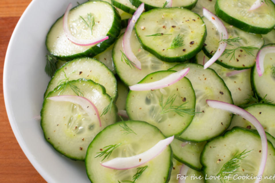 <p>For the Love of Cooking</p><p>Summer refreshment in a bowl.</p><p><strong>Get the recipe: <a href="https://www.fortheloveofcooking.net/2019/05/dill-cucumber-salad.html" rel="nofollow noopener" target="_blank" data-ylk="slk:Dill Cucumber Salad;elm:context_link;itc:0;sec:content-canvas" class="link ">Dill Cucumber Salad</a></strong></p>