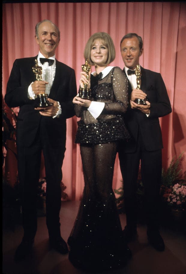 Barbra (center) poses with Jack Albertson (left) and Anthony Harvey (right),<p>Photo: ABC Photo Archives/Disney General Entertainment Content via Getty Images</p>