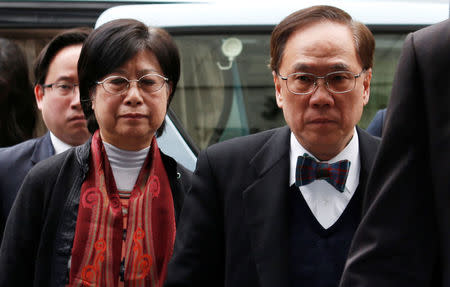 Former Hong Kong Chief Executive Donald Tsang, his wife Selina and son Thomas, arrive at the High Court in Hong Kong, China February 20, 2017. REUTERS/Bobby Yip