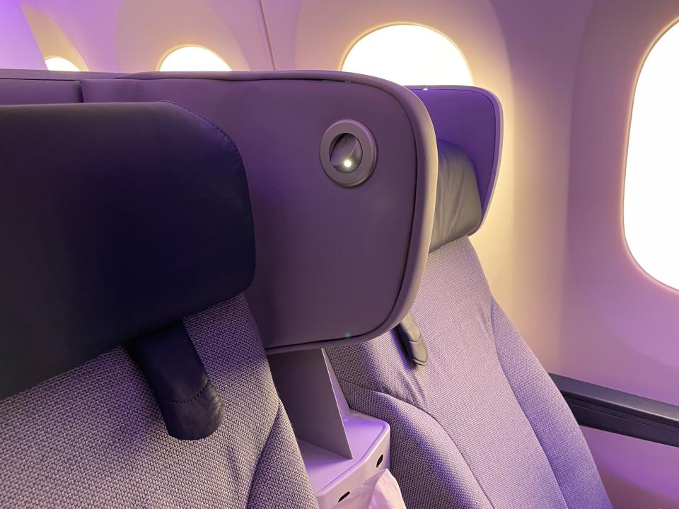 The interior of the redesigned Air New Zealand plane cabin.