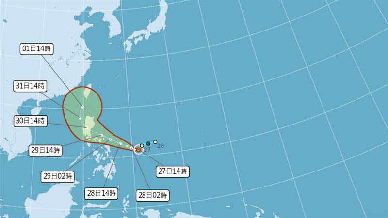 奈格颱風生成後路徑直逼台灣。（圖／翻攝自氣象局）