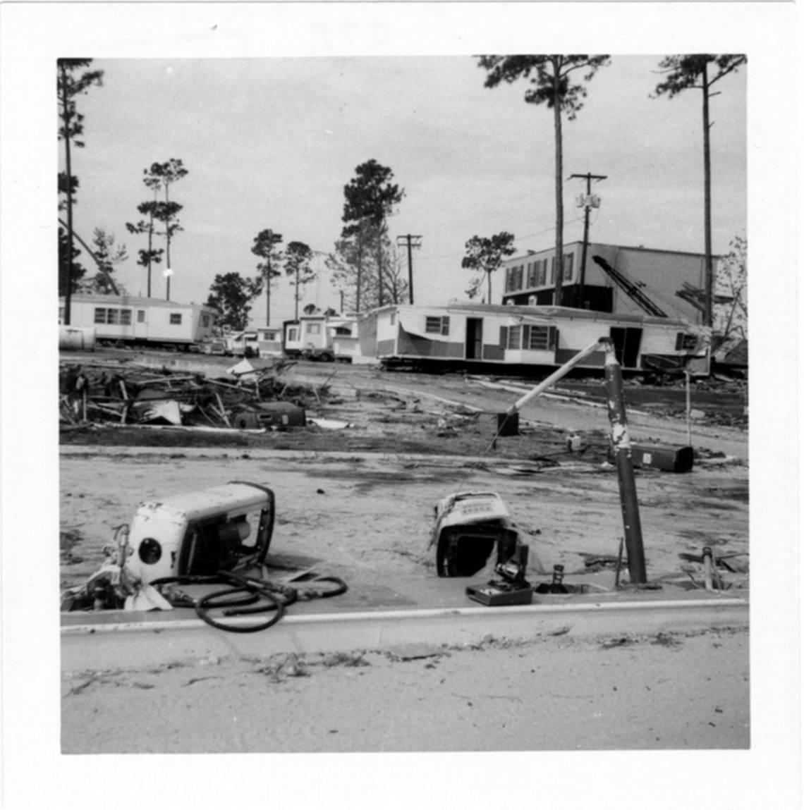 Damage from Hurricane Camille, the second-strongest Category 5 hurricane to come ashore in the U.S., which hit the Mississippi coast on Aug. 17, 1969.