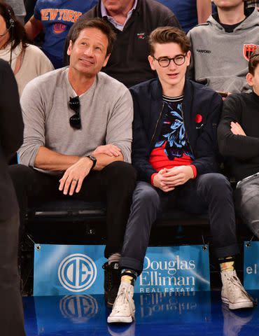 <p>James Devaney/Getty</p> David Duchovny and Kyd Duchovny attend Memphis Grizzlies v New York Knicks game at Madison Square Garden on February 3, 2019 in New York City.