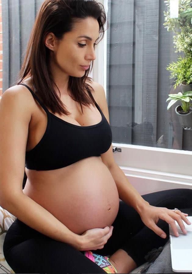 Snez also loves to cross promote her partner's brand on her Instagram page. In this shot, the heavily pregnant reality TV star discusses using Sam's fitness program while pregnant. Source: Instagram