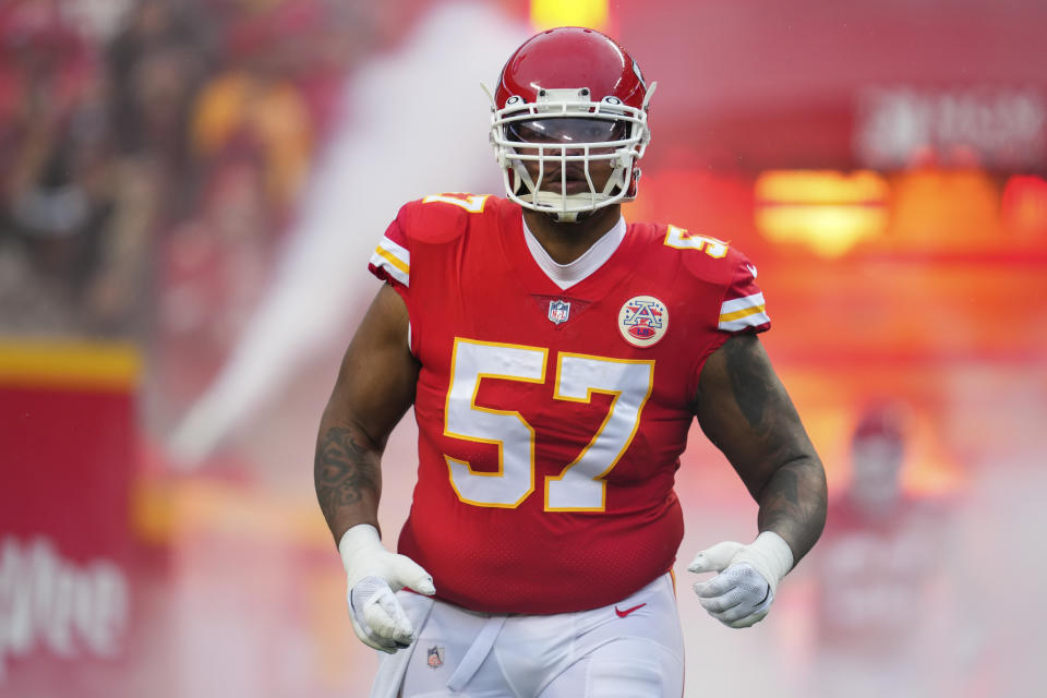 Orlando Brown Jr. hat Berichten zufolge einen 4-Jahres-Vertrag mit den Cincinnati Bengals abgeschlossen, nachdem er zwei erfolgreiche Jahre als Left Tackle für die Kansas City Chiefs gespielt hatte.  (Foto von Cooper Neal/Getty Images)