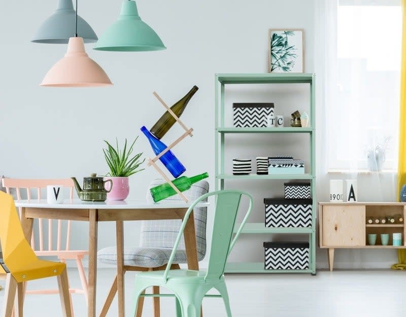 The blue shelf in a home setting