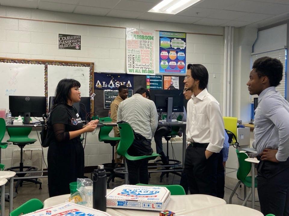 Sujal Pokhrel and Champ-Pacifique Mukiza talk to Rachel Shannon about their computer set up.