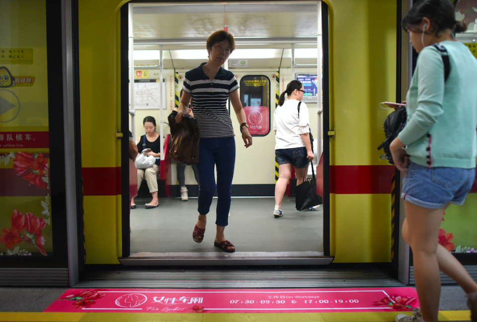 Women-only carriages were trialled on Chinese trains in Guangzhou this summer (Picture: Rex)