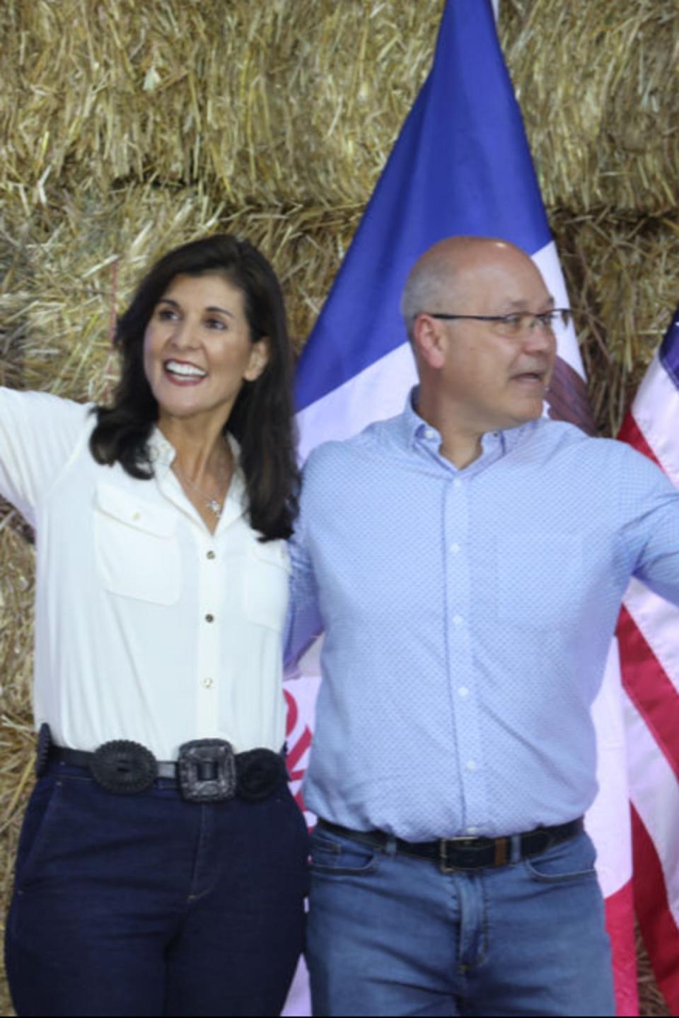 US presidential hopeful Nikki Haley with her husband Bill... no, wait, Michael (Getty)