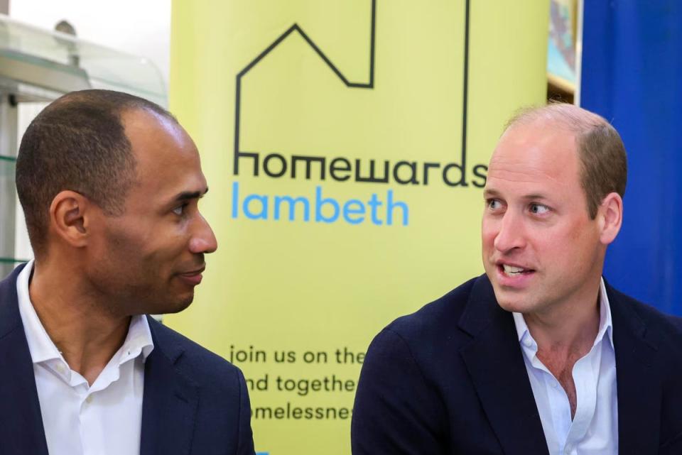 Bayo Dosunmu launching a Lambeth homelessness scheme with Prince William (Handout)
