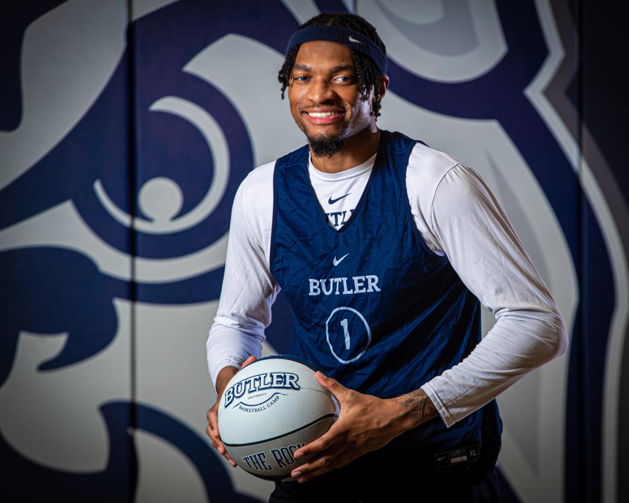 Buttler University basketball player Jalen Thomas at Media Day on Wednesday, Oct. 17, 2023, in the Buttler University practice gym in Indianapolis.