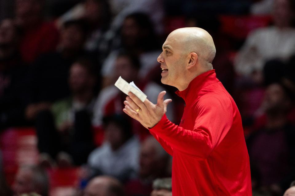 Utah Utes head coach Craig Smith reacts during the men’s college basketball game between the Utah Utes and the Colorado Buffaloes at the Jon M. Huntsman Center in Salt Lake City on Saturday, Feb. 3, 2024. | Megan Nielsen, Deseret News