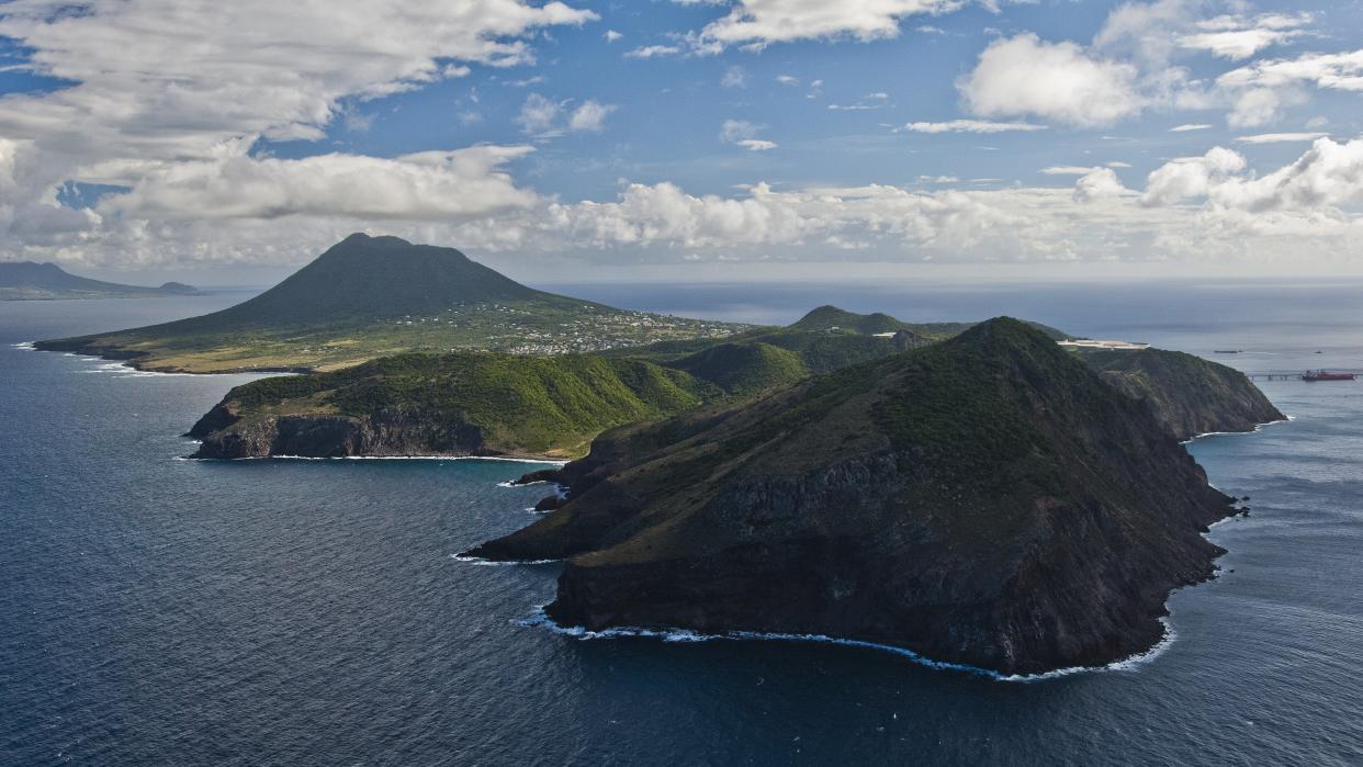  Aerial view of Saint Eustatius Island, also known as Statia. 