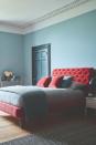 <p> Scarlet is perhaps not the accompanying color you may have thought to team with blue, but actually, it&#x2019;s a great option. It&#x2019;s bold yes, but if you use it minimally it works a treat. </p> <p> There are two blues in this contemporary bedroom, a paler shade on the walls teamed with a deeper tone on the woodwork, cushion, and throw. These add depth and add a much-needed third shade to the mix. The red is only used three times, but that&#x2019;s enough to make a stylish impact. </p>