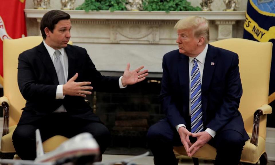 Donald Trump meets with Ron DeSantis about coronavirus response at the White House in Washington in April 2020.