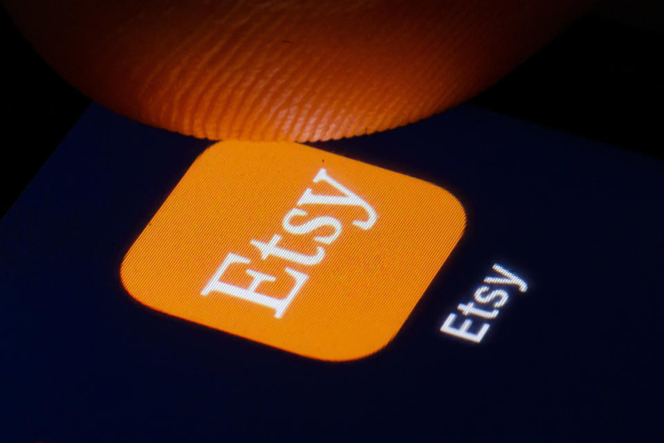 Berlin, Germany - February 27: In this photo illustration the logo of e-commerce website  Etsy is displayed on a smartphone on February 27, 2019 in Berlin, Germany. (Photo Illustration by Thomas Trutschel/Photothek via Getty Images)