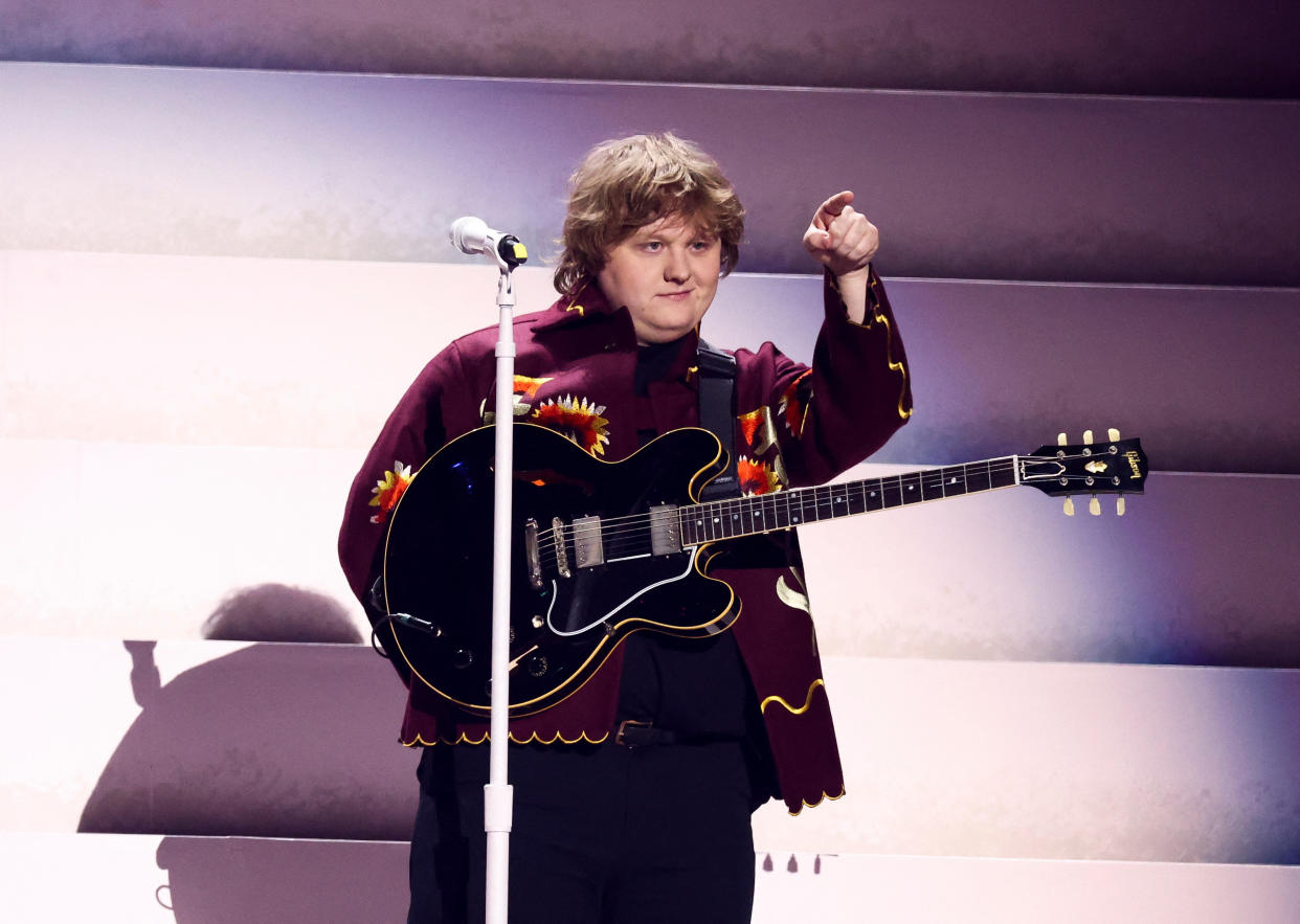 Lewis Capaldi performs at the Brit Awards at the O2 Arena in London, Britain, February 11, 2023. REUTERS/Henry Nicholls