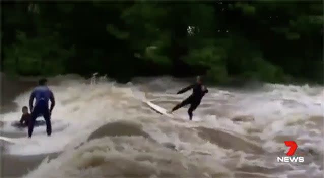 People have been repeatedly warned not to enter flood waters, but some are still making dangerous decisions. Picture: 7 News