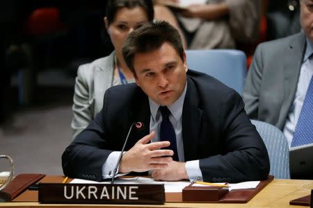 Ukrainian Foreign Minister Pavlo Klimkin addresses the United Nations Security Council before a vote to adopt a resolution on the Comprehensive Nuclear-Test-Ban Treaty, at United Nations Headquarters in New York, U.S., September 23, 2016. REUTERS/Lucas Jackson