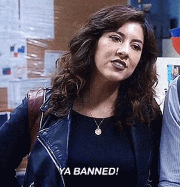 Stephanie Beatriz in "Brooklyn Nine-Nine" saying, ya banned