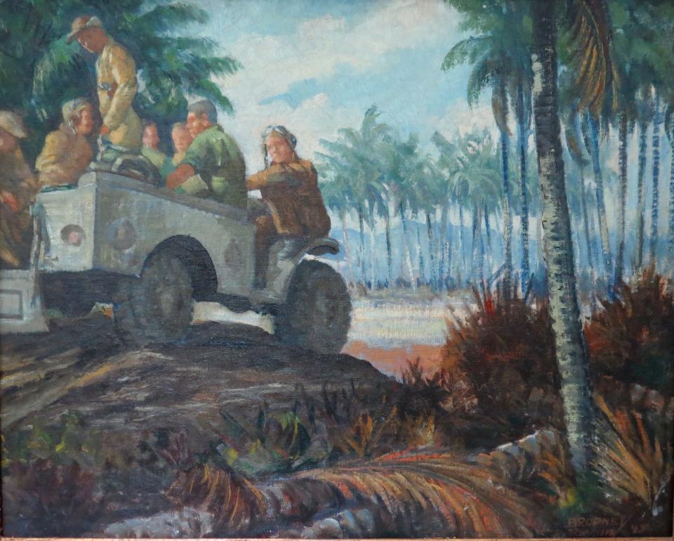 An example of artwork by Edward Brodney, a World War II military artist. His 300-piece collection was recently donated to Framingham State University.