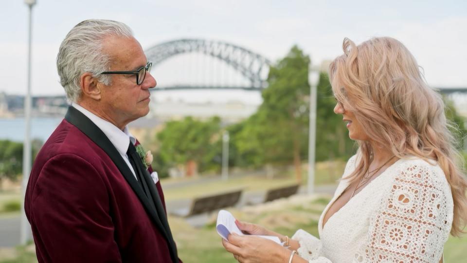 andrea and richard, looking at each other on married at first sight australia