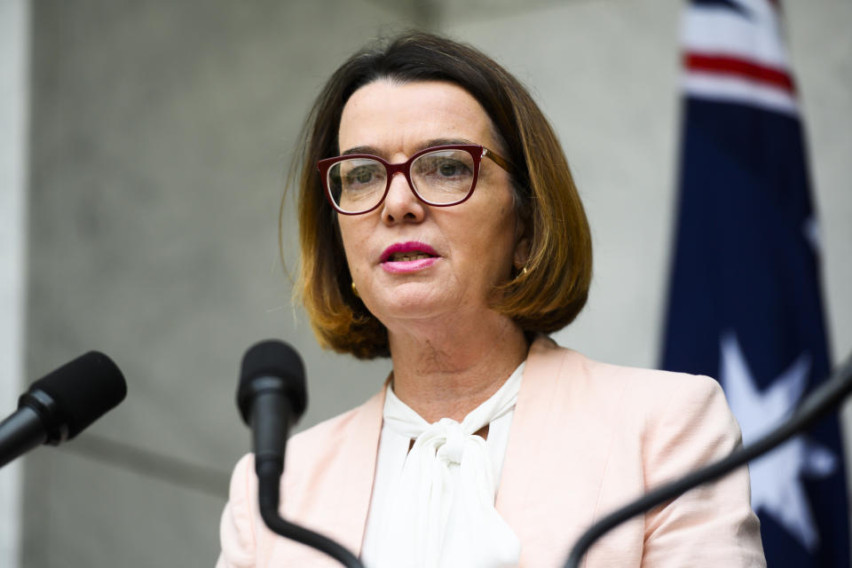 CANBERRA, AUSTRALIA - JANUARY 15:Minister for Social Services, Anne Ruston speaking alongside Prime Minister Scott Morrison, at a media conference at Parliament House on January 15, 2020 in Canberra, Australia. The government today announced an additional AU$50 million in bushire assistance funding, with AU$40 million going to charities and AU$10 million for financial counsellors to work in affected areas. (Photo by Rohan Thomson/Getty Images)