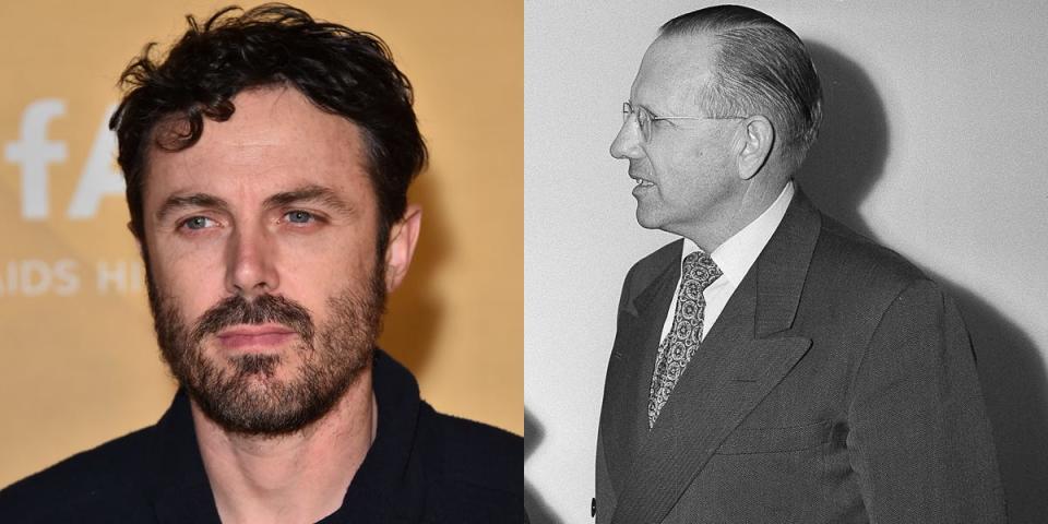 A side by side of Casey Affleck next to Boris Pash who he plays in "Oppenheimer."