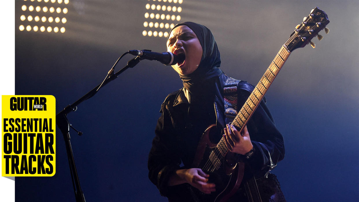  Indonesian member of band Voice of Baceprot (VoB) perform on stage during the Trans Musicales music festival in Rennes, western France, on December 4, 2021. 