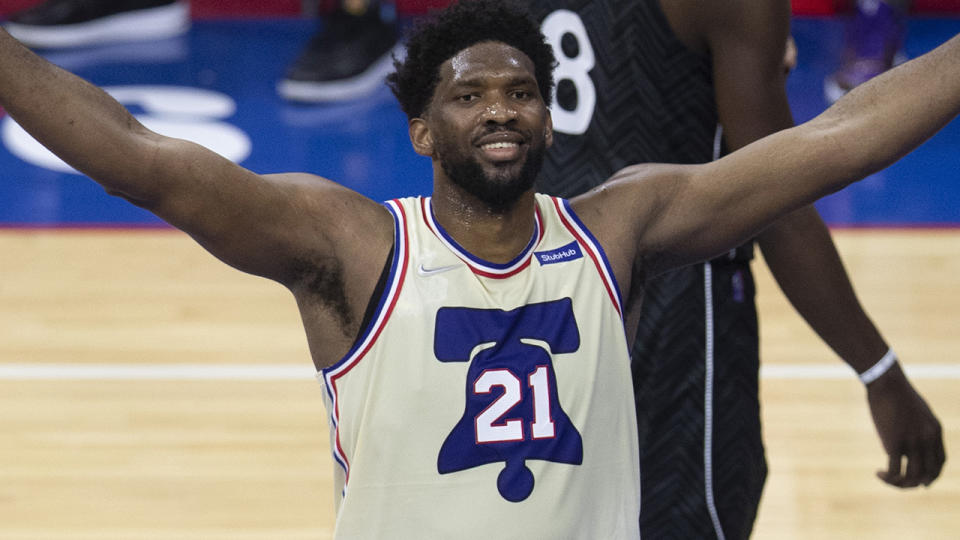 Joel Embiid guided the 76ers to a crucial victory over the Brooklyn Nets. (Photo by Mitchell Leff/Getty Images)