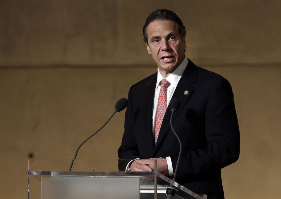 New York Governor Andrew Cuomo speaks during the dedication ceremony in Foundation Hall, of the National September 11 Memorial Museum, in New York, Thursday, May 15, 2014. REUTERS/Richard Drew/Pool (UNITED STATES - Tags: SOCIETY POLITICS)