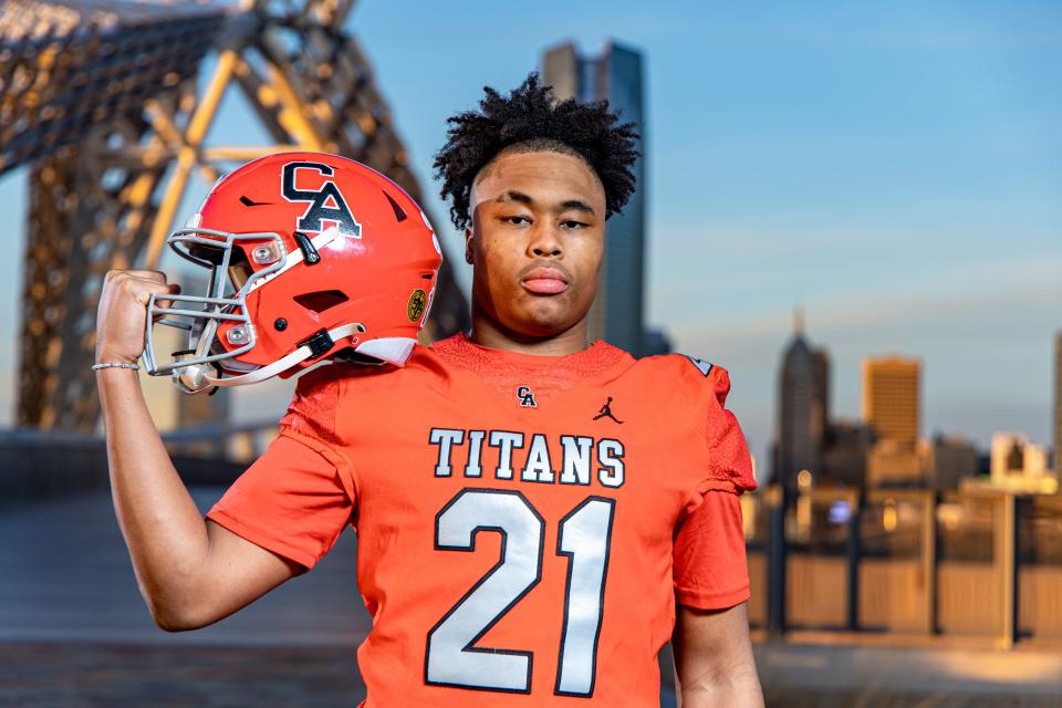 Xavier Robinson, Carl Albert running back and The Oklahoman's 2022 All-State football offensive player of the year is pictured at Scissortail Bridge in Downtown Oklahoma City on Thursday, Jan. 5, 2022.