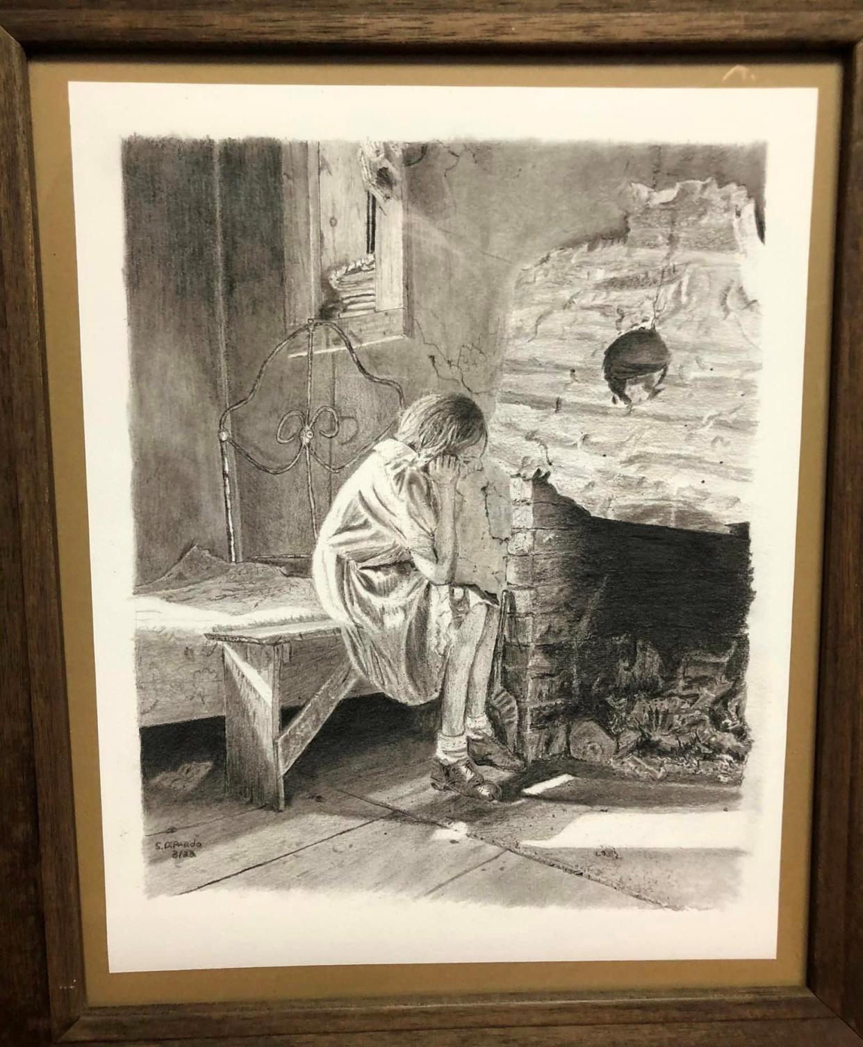 A pencil and ink drawing “Color of Loneliness The Depression” by the late Joseph "Scott" DiPardo on display at Side Street Gallery in Colonial Heights.