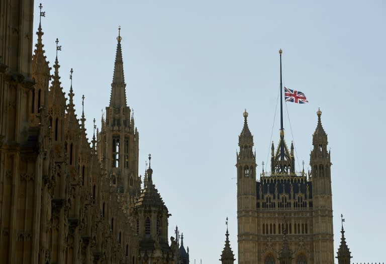 The British union flag flies at half-mast above the Victoria Tower on the Palace of Westminster, in central London on July 3, 2015