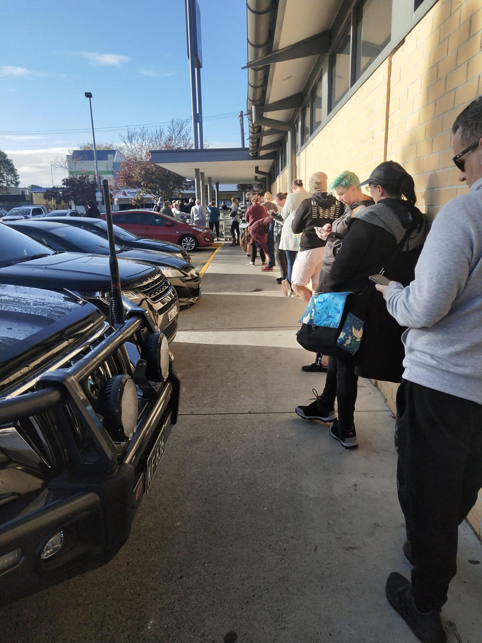 Queue outside the Dapto Aldi Saturday morning.