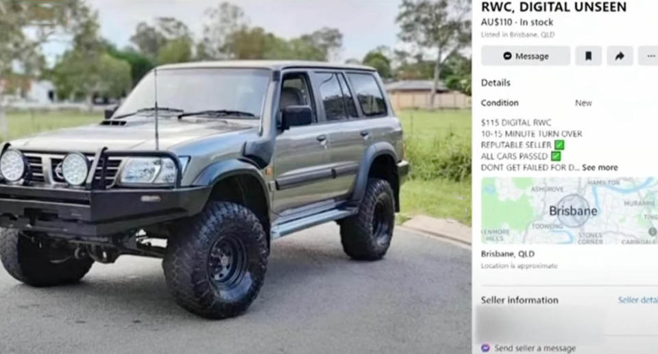 Facebook ad for digital roadworthy certificate, including a picture of a 4WD. 