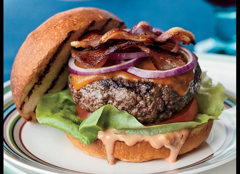 <strong>Get the <a href="http://www.huffingtonpost.com/2011/10/27/cheddar-blt-burgers-with-_n_1058280.html" target="_hplink">Cheddar BLT Burgers with Tarragon Russian Dressing</a> recipe</strong>